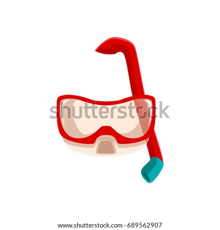 Snorkeling, scuba diving mask and breathing tube, cartoon vector illustration isolated on white background.