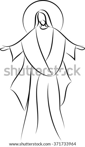 Jesus Christ Simple Line Drawing Vector Illustration, With His Arms ...