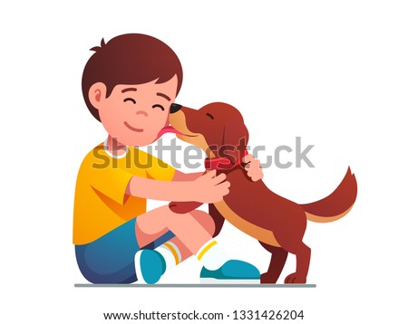 Similar – Image, Stock Photo Boy with puppy sitting next to concrete wall