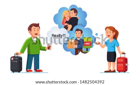 People communication, woman telling rumors stories, secrets, gossiping about their work colleagues and fellow workers to man. Busybody gossip concept. Flat vector character illustration