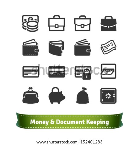 Money and Document Keeping Icons for E-commerce and Business