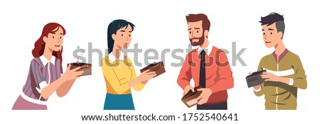 Poor broke men & women holding empty wallets set. Sad casual & business people have no money. Financial problems, crisis, unemployment, poverty, bankruptcy flat vector character isolated illustration