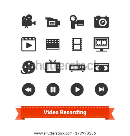 Video recording icon set on modern and retro media.