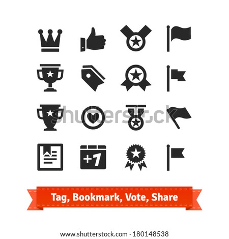 Tag, Bookmark, Vote, Share icon set. Various vector signs of approval.