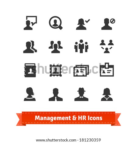 Management and human resources icons set. Business persons, HR accounting.