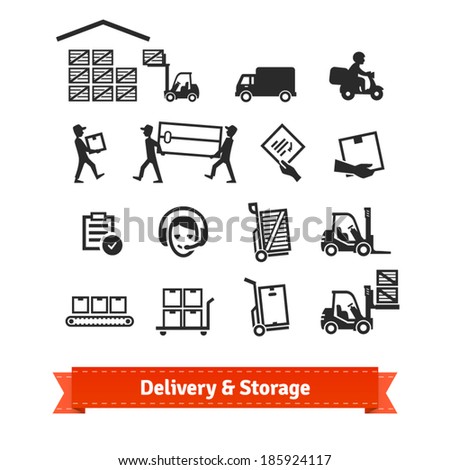 Delivery and storage icons set. EPS10 vector.