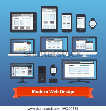 Modern responsive web design developing on all mobile and desktop devices. EPS 10 vector.