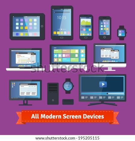 All modern screen devices. Desktop, mobile, wearable and tv. EPS 10 vector.