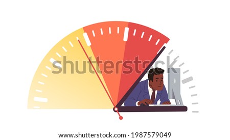 Business deadline overtime crunch stress concept. Business person worker or manager employee trying to get job done in due time. Overwork unhealthy frustration. Flat vector character illustration