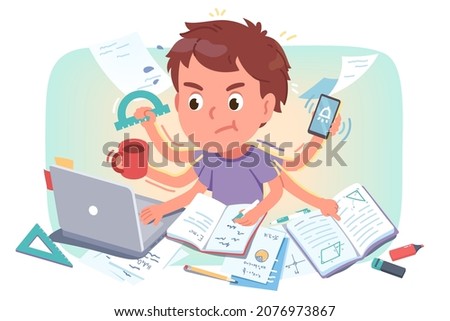 Similar – Image, Stock Photo Boy doing homework assignment on round table