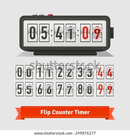 Table flipping timer clock and number counter template plus all numbers with flips. Flat style illustration or icon. EPS 10 vector.