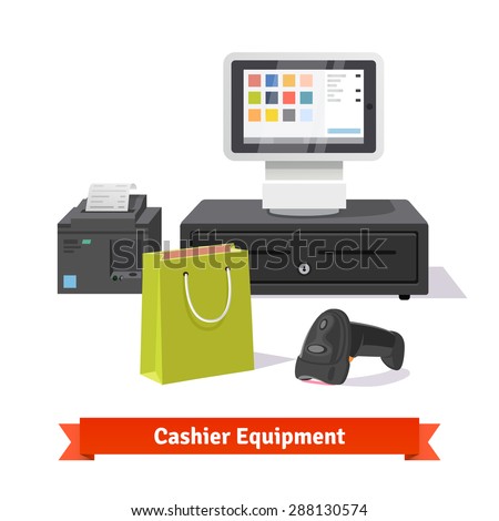 All for small retail business payments: modern tablet POS terminal with barcode scanner and receipt printer.