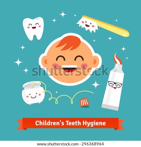 Similar – Image, Stock Photo Child flossing face and tiring milk tooth to pull out