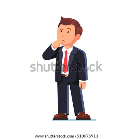 Standing business man making thinking gesture. Stroking or scratching chin thoughtfully and looking up. Flat style vector illustration isolated on white background. ストックフォト © 