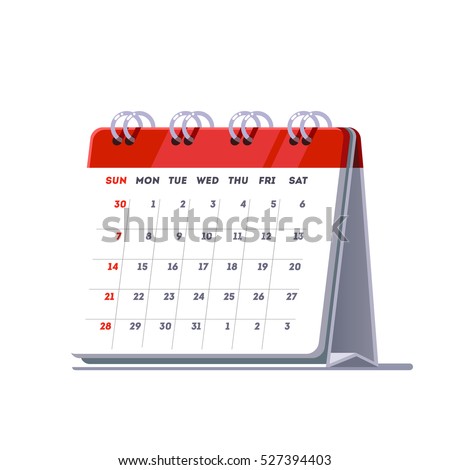 Standing month lined spring desk calendar template icon. Flat style vector illustration isolated on white background.