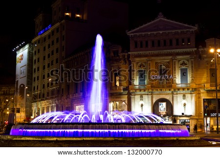 BARCELONA - FEBRUARY 27: Passeig de Gracia Fountain at night on February 27, 2013 in Barcelona, Spain. This fountain was designed by architect Josep Soteras and it was built in 1952.