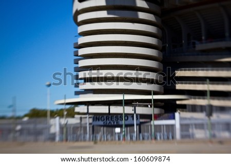 MILAN, ITALY - SEPTEMBER 13: Column of San Siro football stadium on September 13, 2013 in Milan. Stadium is the home of two teams A.C. Milan and F.C. Internazionale Milano.
