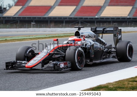 BARCELONA - FEBRUARY 26: Jenson Button of McLaren Honda F1 team at Formula One Test Days at Catalunya circuit on February 26, 2015 in Barcelona, Spain.