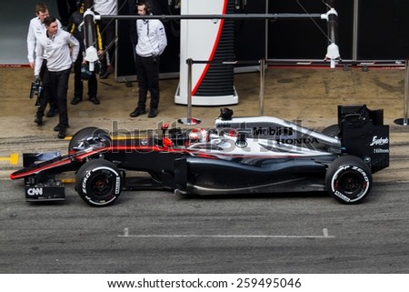 BARCELONA - FEBRUARY 27: Jenson Button of McLaren Honda F1 team at Formula One Test Days at Catalunya circuit on February 27, 2015 in Barcelona, Spain.
