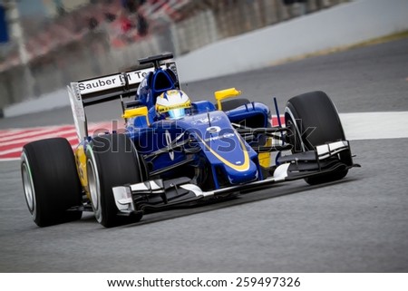 BARCELONA - FEBRUARY 26: Marcus Ericsson of Sauber F1 Team at Formula One Test Days at Catalunya circuit on February 26, 2015 in Barcelona, Spain.