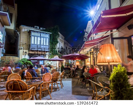 TBILISI, GEORGIA - MAY 18: People on the Jan Shardeni street in the old town of Tbilisi on Saturday night, May 18, 2013. The street is know for its bars and restaurants.