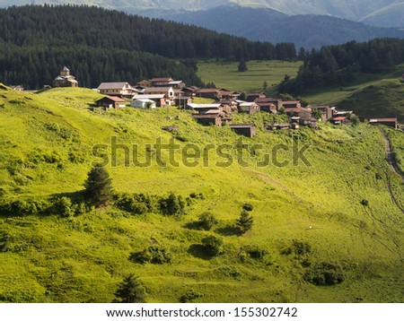 Shenako village on the southern slope of the Greater Caucasus, Tusheti region, Georgia.