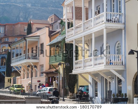 TBILISI, GEORGIA - MARCH 01, 2014: Architecture of the Old Town in Tbilisi, Georgia, close to the sulphur baths. The Old Town of Tbilisi is a major tourist attraction of the country.