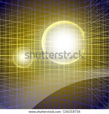 Yellow abstract square with round light background