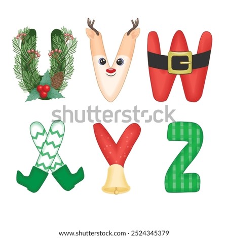 Christmas alphabet font U-Z illustration