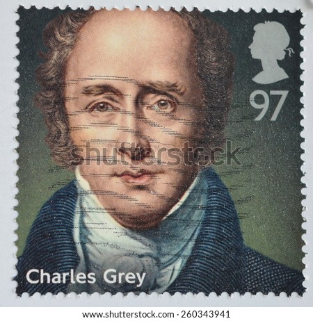 UNITED KINGDOM  - CIRCA 2014 : postage stamp printed in United Kingdom  shows of prime minister Charles Grey, 2nd Earl Grey, circa 2014