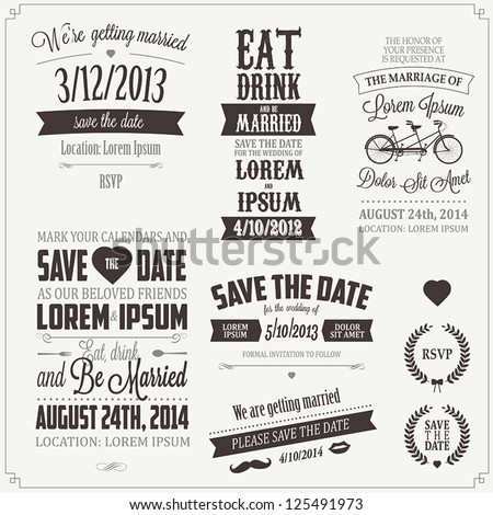 Set of wedding invitation vintage typographic design elements