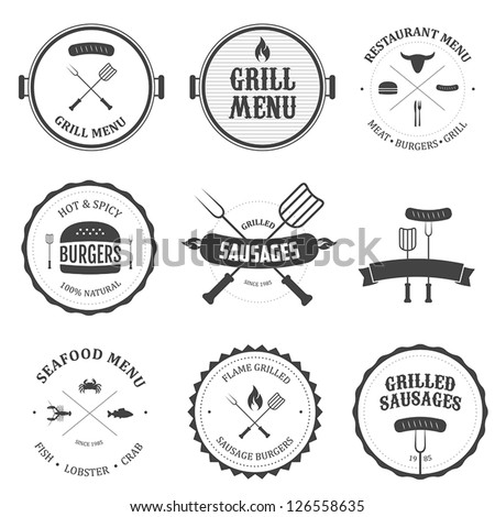 Restaurant menu vintage design elements and badges set