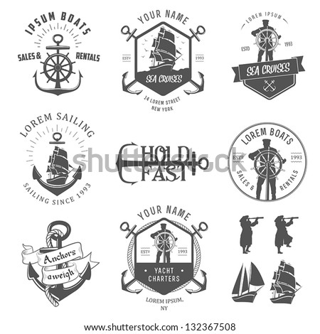 Set of vintage nautical labels, icons and design elements