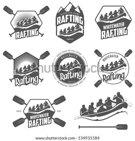 Set of vintage whitewater rafting logo, labels and badges