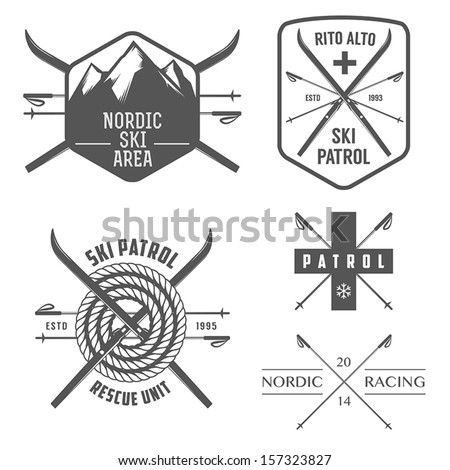 Set of nordic skiing and cross country labels and emblems