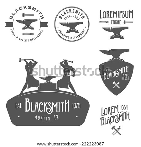 Set of vintage blacksmith labels and design elements