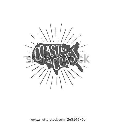 USA coast to coast outdoors themed typographic label
