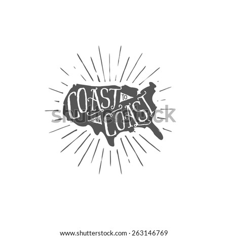USA coast to coast outdoors themed typographic label