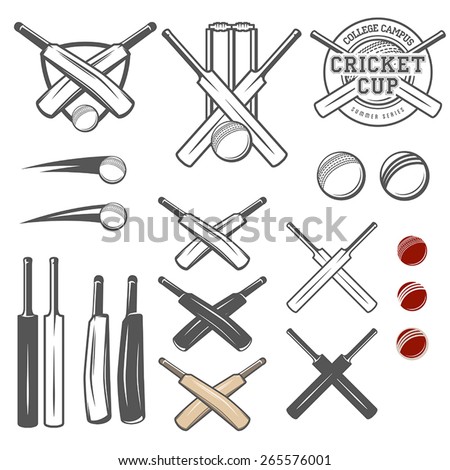 Set of cricket team emblem design elements