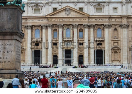 VATICAN CITY, VATICAN - SEPTEMBER 25, 2012: Vatican. Saint Peter\'s Square is among most popular pilgrimage sites for Roman Catholics.