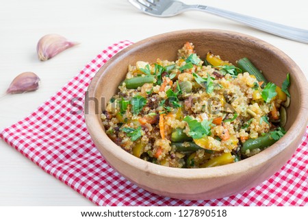 Vegetarian stir-fry with vegetables and quinoa