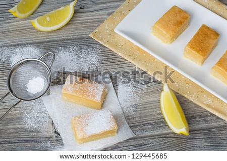 Tasty lemon cake cut in squares