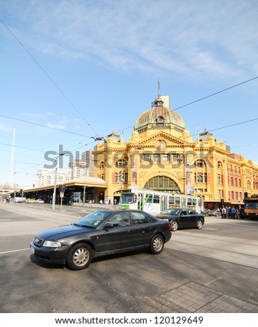 MELBOURNE, AUSTRALIA - OCTOBER 29: Iconic Flinders Street Station was completed in 1910 and is used by over 100,000 people each day - 29 October 2010, Melbourne Australia,