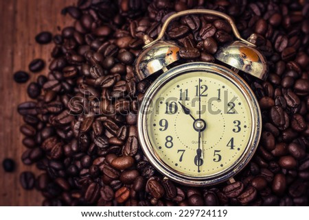 Alarm clock with coffee. coffee time concept