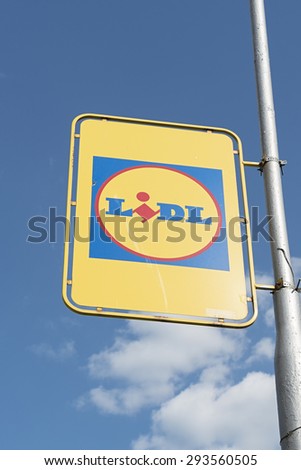 VARNA, BULGARIA - July 27, 2015: LIDL logo on street pylon. Lidl is a German global discount supermarket chain, that operates over 10,000 stores across Europe.