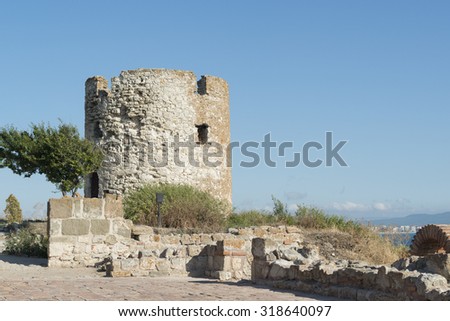 Ancient watch tower in old city of Nessebar, Bulgaria