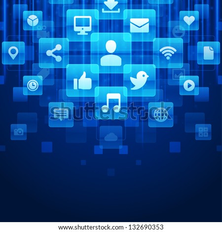 Social media icons and light vector background