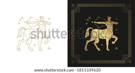 Zodiac sagittarius horoscope sign line art silhouette design vector illustration. Creative decorative elegant linear astrology zodiac sagittarius emblem template for logo or poster decoration.