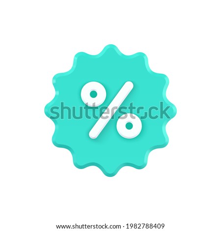 Star 3d label with percent vector icon. Turquoise blot with white discount special. Creative marketing ads drive sales and bargains. Promotion fashionable product stock sale template.