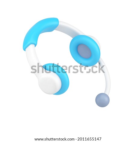 Support operator headphones 3d icon. Professional white device with microphone. Help and discussion of user problems. Call center and telemarketing equipment. Realistic isolated vector